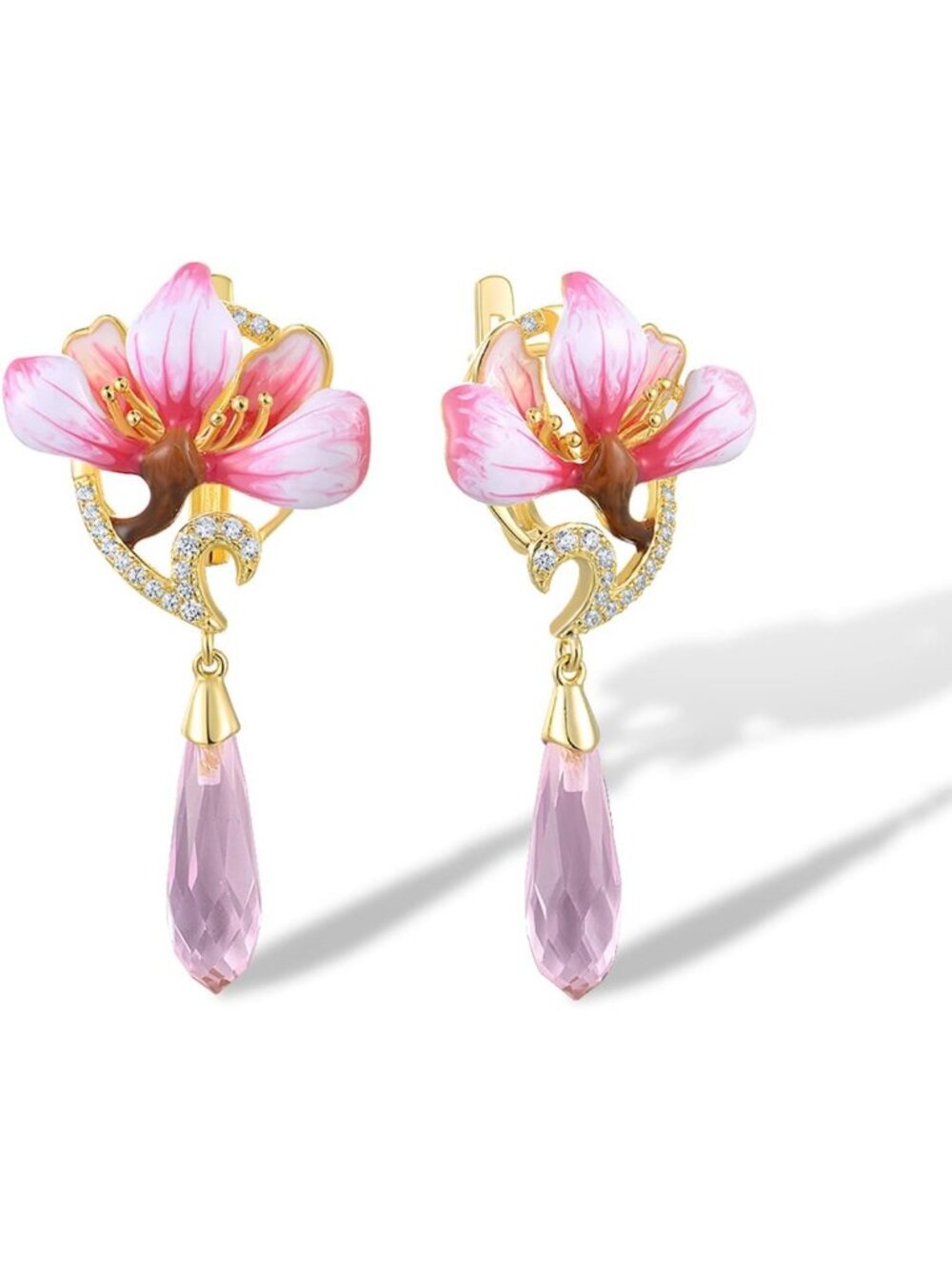 Sterling Silver Enamel Flower Gemstone Earrings | Elegant Floral Design